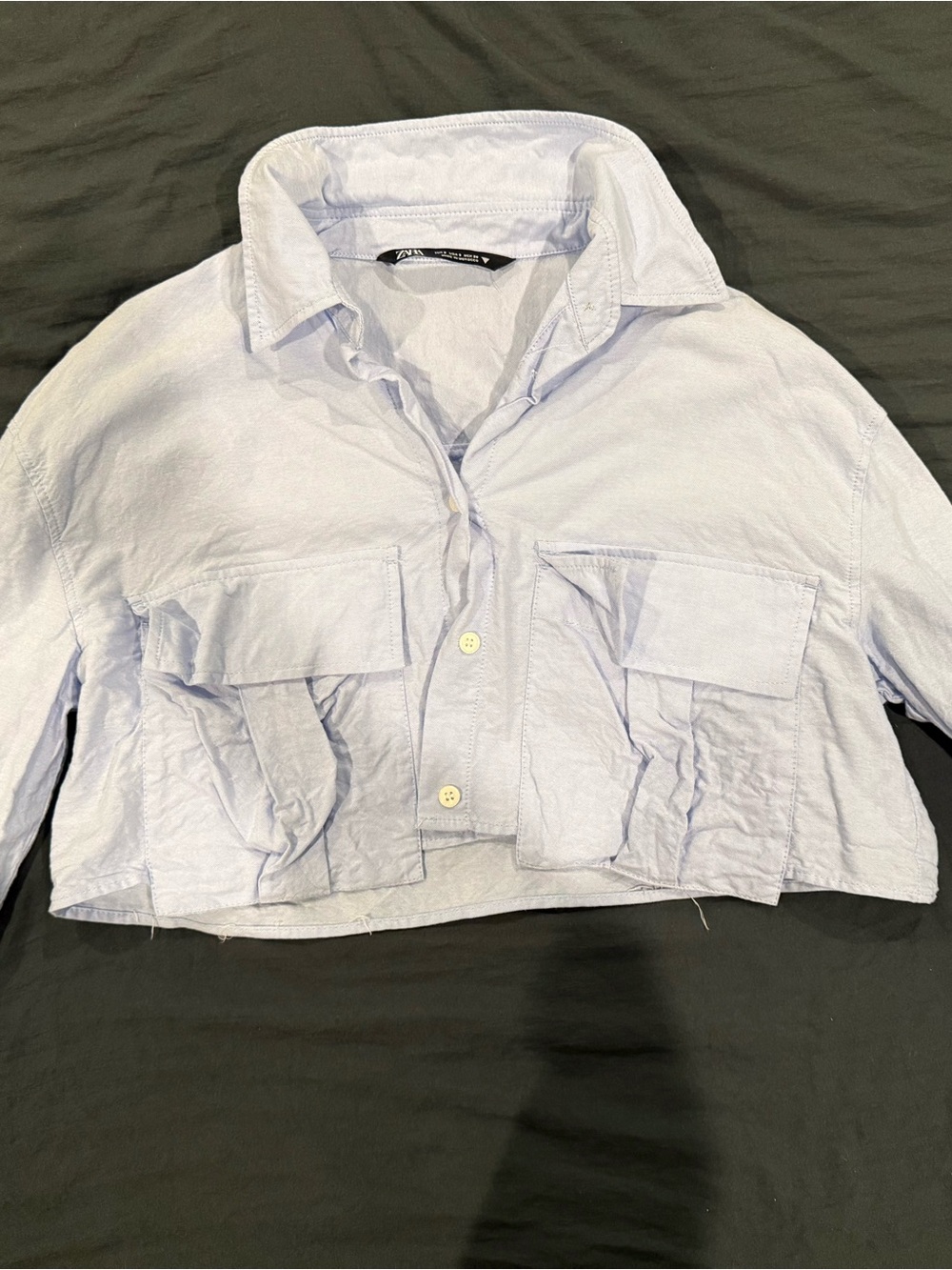 Zara cropped blue shirt